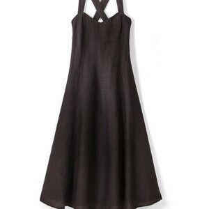 Black Italian linen Alena Midi Dress size XS by 120% Lino exclusive for Gorusch